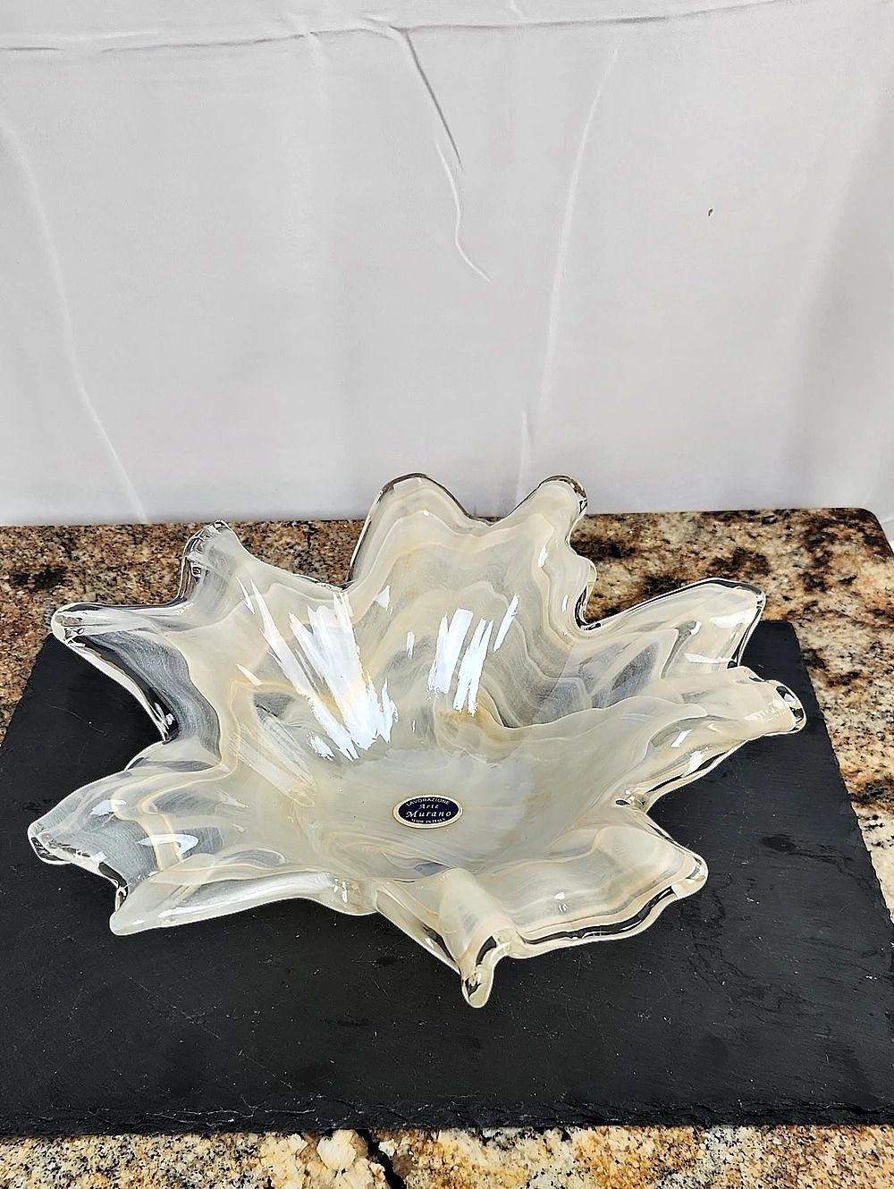 Arte Murano Glass Flower Bowl in White & Clear
